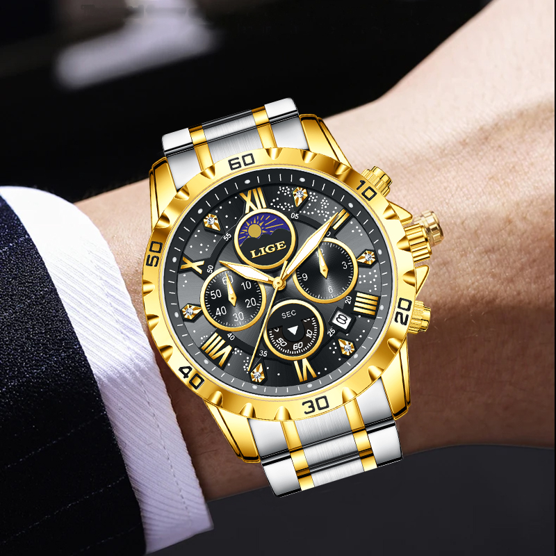 Chronograph Sport Watch - LIGE 최고급 브랜드 럭셔리 쿼츠 남성용