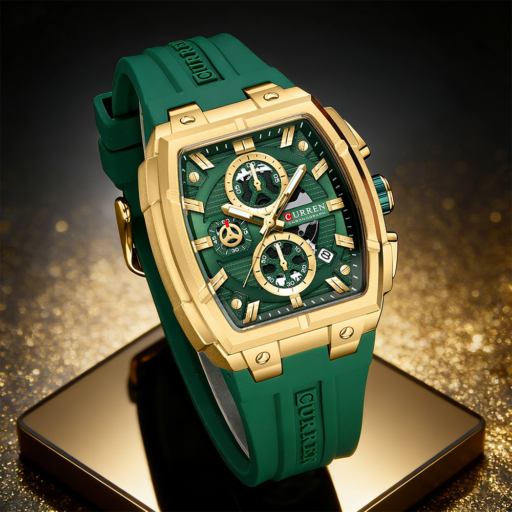 Chronograph Sport Watch - CURREN 남성용 럭셔리 빈티지 시계, 실리콘