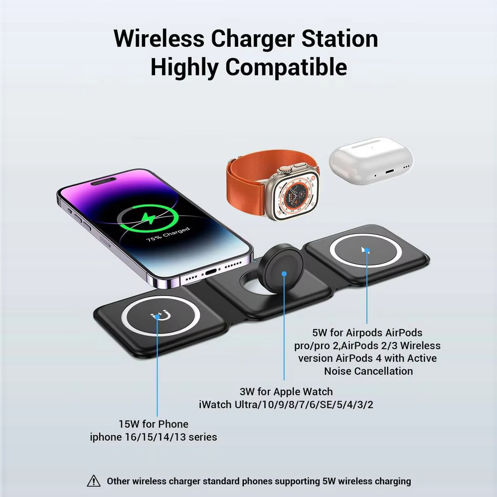 3-in-1 마그네틱 폴딩 무선 충전기, 15W 고속  - Smartwatch Phone Watches 리뷰 및 가격