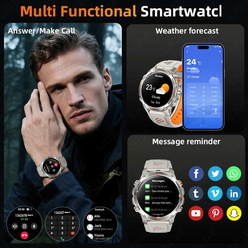 LIGE 러기드 GPS 트랙 스마트워치 남성용 LED  - Smartwatch I Watches 리뷰 및 가격