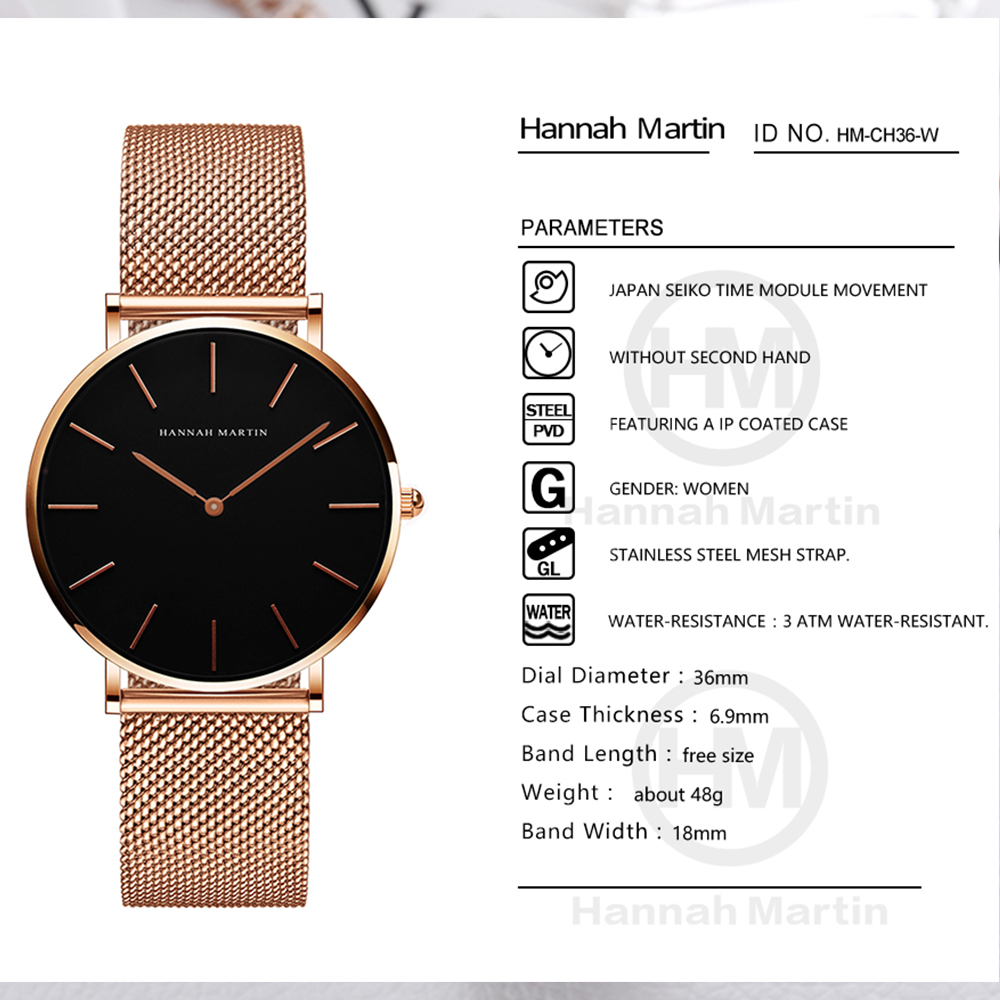 Hannah Martin 최고 브랜드 럭셔리 시계 여성 - Minimalist Thin Watch 리뷰 및 가격