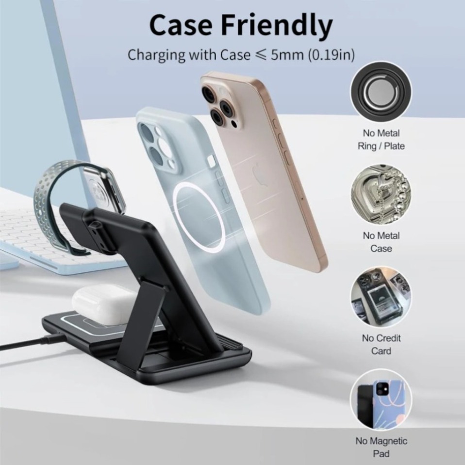 야간 LED 조명 3 in 1 무선 충전기 접이식 스탠 - Smartwatch Watches For Iphone 리뷰 및 가격