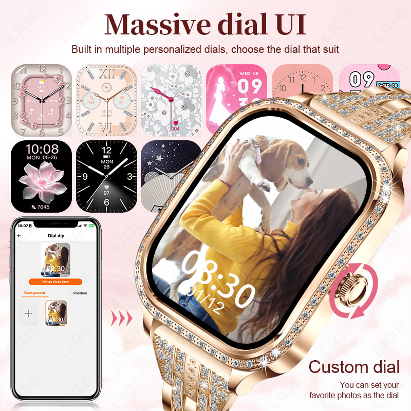 LIGE 스마트 시계 여성 방수 블루투스 통화 스마트  - Smartwatch Digital Watches For Women 리뷰 및 가격