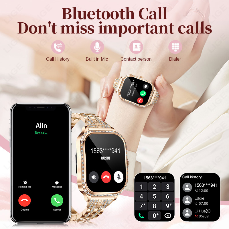 LIGE 스마트 시계 여성 방수 블루투스 통화 스마트  - Smartwatch Digital Watches For Women 리뷰 및 가격