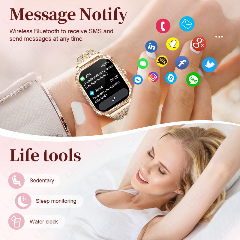 LIGE 스마트 시계 여성 방수 블루투스 통화 스마트  - Smartwatch Digital Watches For Women 리뷰 및 가격