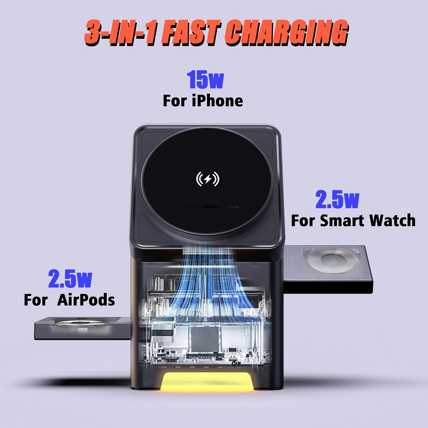 3 in 1 마그네틱 무선 충전기 접이식 15W 고속  - Smartwatch Watches For Iphone 리뷰 및 가격