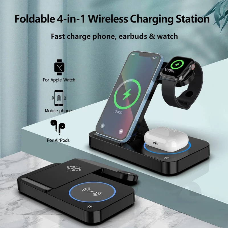 4 in 1 접이식 무선 충전 스테이션, 휴대폰, 시계 - Smartwatch Phone Watches 리뷰 및 가격
